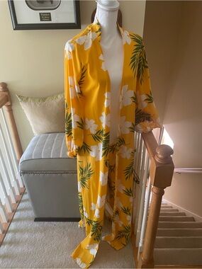 NWOT-Yellow Floral Maxi Kimono/Cover-Up Dress